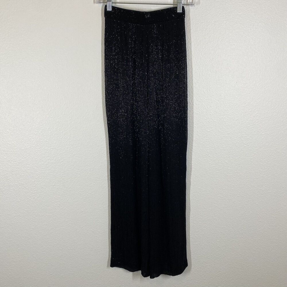 Rodarte Wide Leg Pants High Waisted Black Beaded Lined Size 0 Embellished Party
